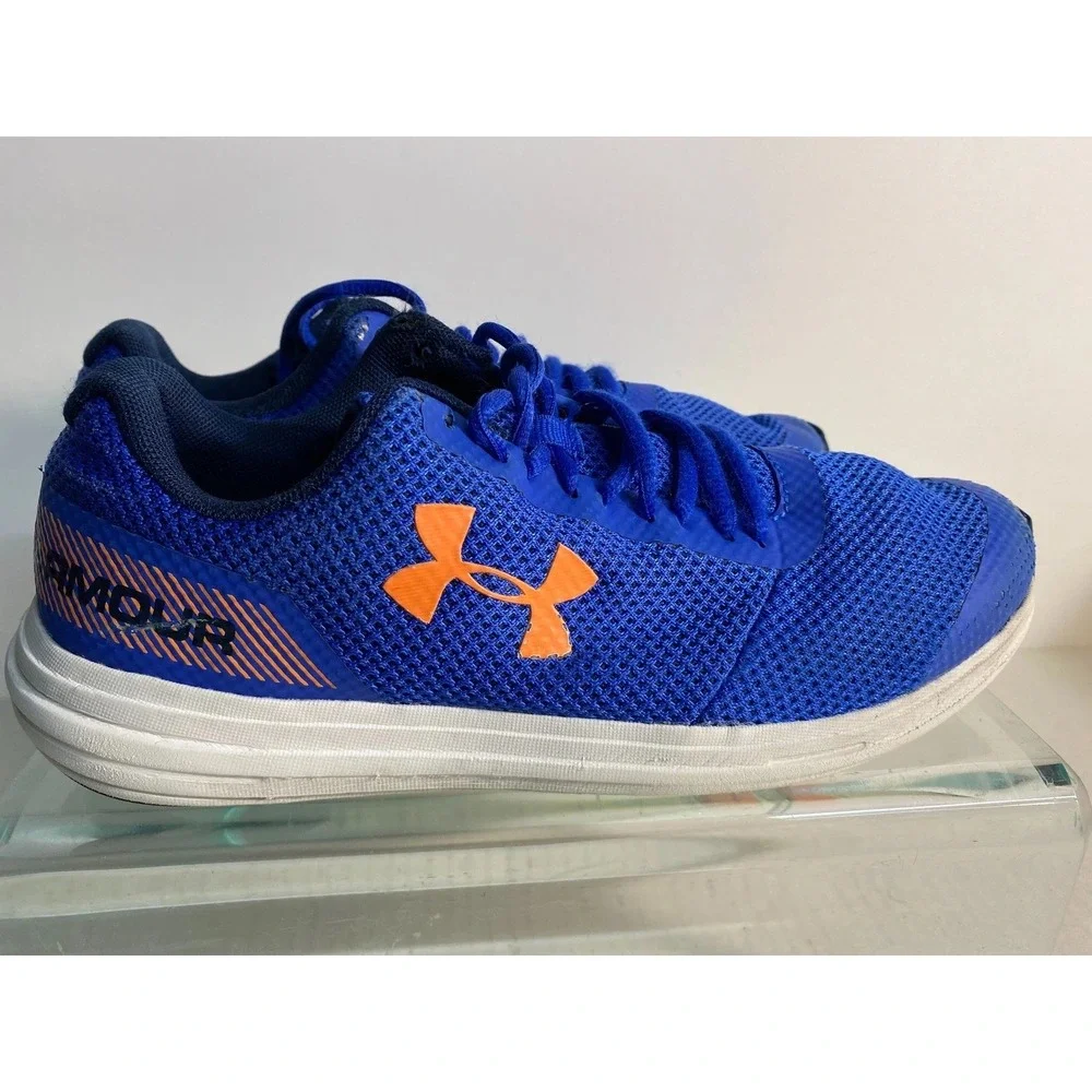 Under Armour Kids Blue Orange Mesh Running Shoes 3020470-400 Size 7Y
